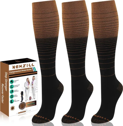 Miniatura 25 de NEWZILL Calcetines de compresión de cobre para mujeres y hombres, de 15-20 mmHg, algodón con control de olores, calcetines de vestir para negocios