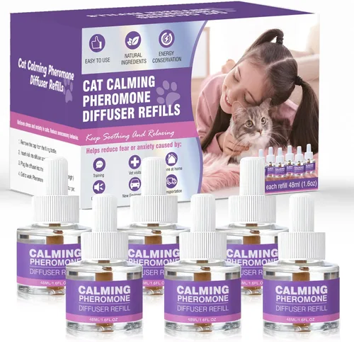 Difusor calmante de feromonas para gatos, paquete de 6 difusores de feromonas múltiples, recambios para aliviar la ansiedad y el estrés, reducir la