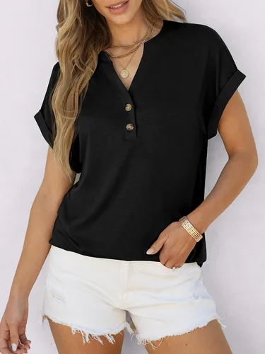 Miniatura 4 de ANRABESS - Camisetas Henley de manga corta para mujer, cuello en V, elegantes, estilo informal, de corte suelto; blusas fluidas de verano, ropa