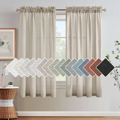 Miniatura 63 de H.VERSAILTEX Cortinas de Lino con Textura Filtradoras de Luz para Tratamiento de Ventanas de Sala de Estar, Cortinas Naturales Duraderas