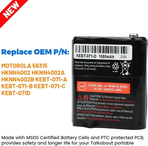Miniatura 3 de Paquete de 2 baterías recargables de radio bidireccional de 3.6 V 1650 mAh para Motorola 53615 KEBT-071A KEBT-071B KEBT-071C KEBT-071D Talkabout