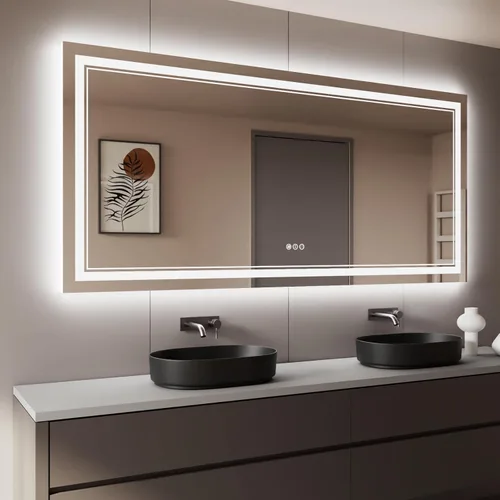 Miniatura 59 de Espejo de baño LED de 72 x 36 pulgadas, retroiluminado y frontal iluminado, espejo de tocador grande iluminado con luces, antiniebla, regulable