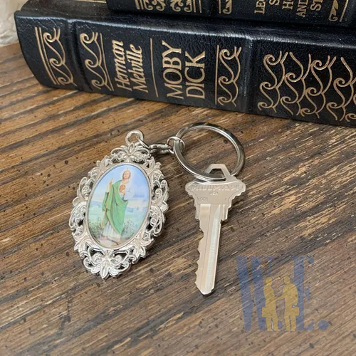 Miniatura 5 de 12 piezas de anillo de metal de San Judas Keychian favores de bautismo niño y niña recuerdos de bautizo San Judas