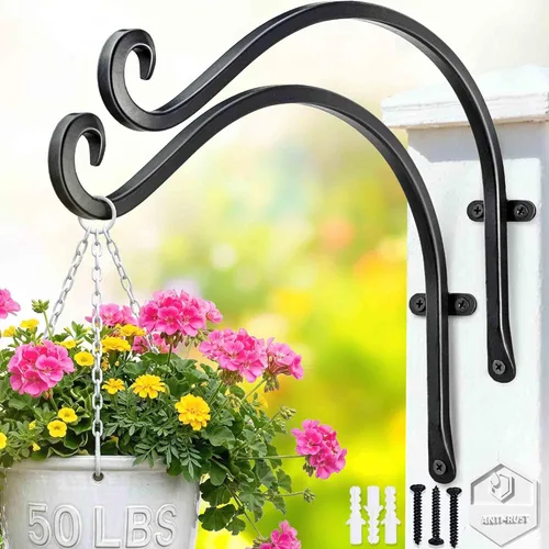 Miniatura 10 de Qiang Ni Colgador de plantas de alta resistencia, soporte de metal para plantas de montaje en pared de 16 pulgadas, 80 libras, para interiores