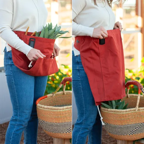 Miniatura 5 de Roo - Delantal de jardinería con bolsillos y cosecha, bolsa de recogida, ajustable, resistente al agua, lavable, lona de algodón