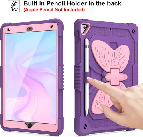 Miniatura 7 de VOFUOE Funda para iPad de 9ª, 8ª y 7ª generación, con protector de pantalla, soporte de mariposa, correa para el hombro, llavero para iPad 10.2