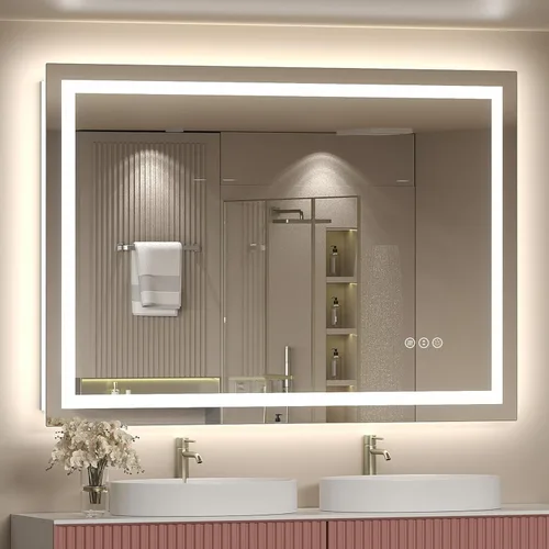 Miniatura 20 de 40x32 Espejo LED inteligente para baño, espejo de tocador regulable con luces, espejo de maquillaje retroiluminado y frontal para pared, antivaho