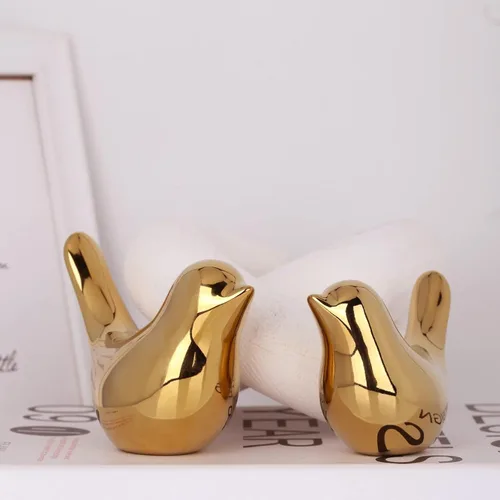 Miniatura 4 de XMGZQ 2 Piezas de Acentos Decorativos Dorados, Estatuas de Animales Pequeños, Decoración Moderna del Hogar, Esculturas de Pájaros, Adornos