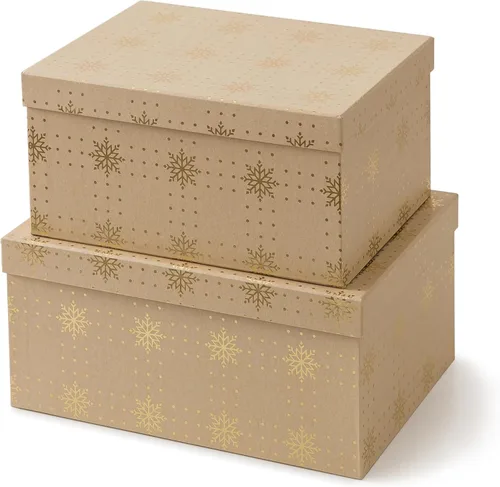 Soul & Lane Cajas de regalo de Navidad con tapas, cajas de anidación de Navidad reutilizables vintage de papel kraft para regalos, cartón Joyful