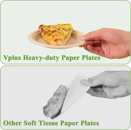 Miniatura 6 de Vplus Paquete de 125 platos de papel de 6 pulgadas, 100% compostables, platos de papel desechables de alta resistencia, bagazo, natural