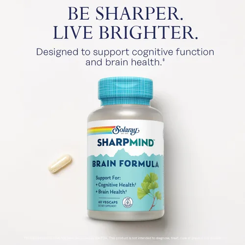 Miniatura 3 de SOLARAY SharpMind Fórmula de apoyo cerebral – Suplementos cerebrales nootrópicos – Apoyo cognitivo y de salud cerebral con ginkgo biloba – 60 días
