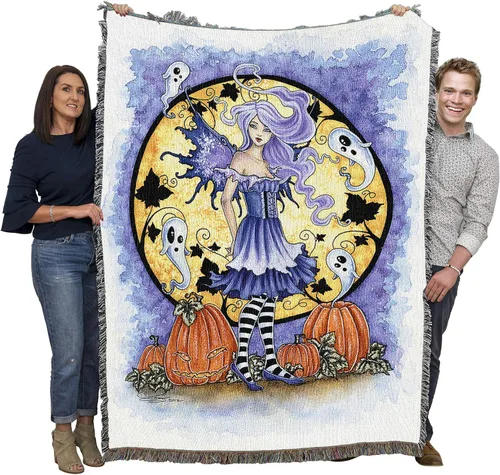 Miniatura 37 de Pure Country Weavers Manta negra con texto en inglés "I Just Here for The Boos" de fantasma, regalo de otoño, Halloween, para la parte posterior