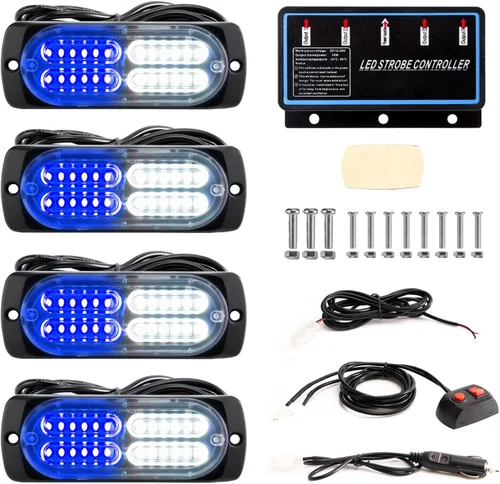 Miniatura 19 de 8 piezas Luces LED Intermitentes Estroboscópicas de Emergencia de Montaje en Superficie con Controlador para Camiones, Vehículos, Automóviles (4Y4W)