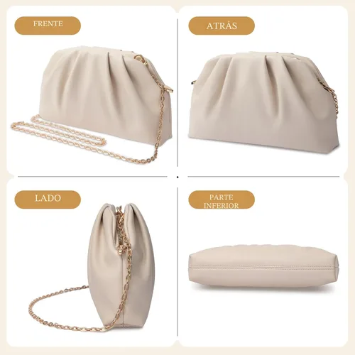 Miniatura 7 de lovyoCoCo Bolso de mano para mujer, suave, plisado, de poliuretano, para boda, elegante bolsa de noche para galas, bailes, fiestas de cóctel
