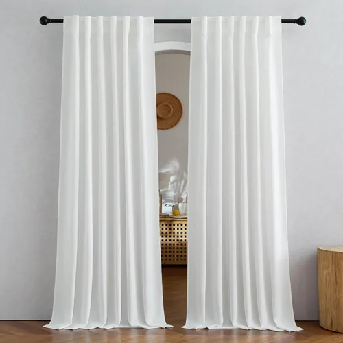 Miniatura 62 de NICETOWN Cortinas de lino grueso para dormitorio, privacidad añadida, bolsillo para barra y pestaña trasera, no se transparentan, mezcla de lino