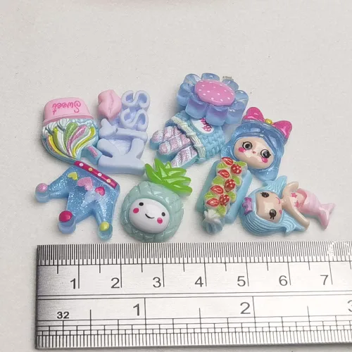 Miniatura 3 de LibiIine - 100 unidades Mix Lots Botones de resina con parte trasera plana, parte trasera plana, para álbumes de recortes, artesanía (azul)