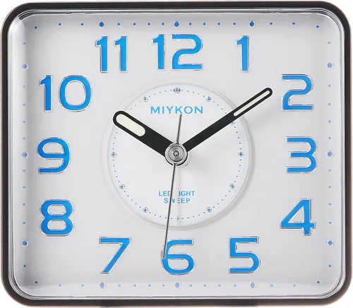 Miniatura 10 de Miykon Reloj despertador analógico cuadrado pequeño – Silencioso sin tictac, funciona con pilas con luz LED y repetición – Escritorio, mesa, viaje