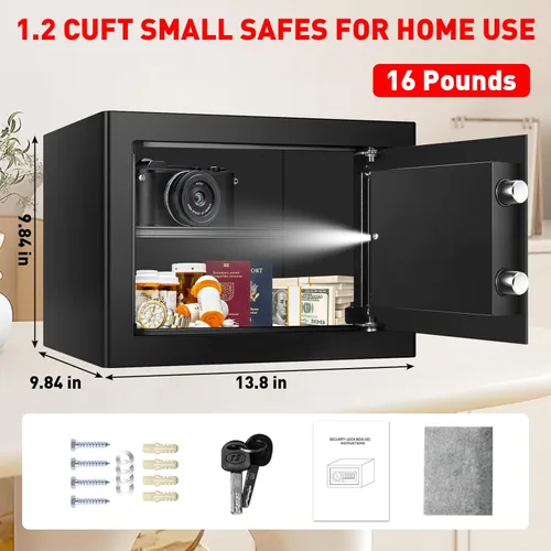 Miniatura 3 de Caja de seguridad pequeña contra incendios de 1.2 pies cúbicos para el hogar, caja de seguridad ignífuga, caja fuerte de seguridad con teclado
