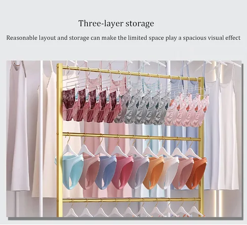 Miniatura 5 de Soporte de exhibición de ropa interior de pie con ruedas, tienda al por menor moderna de 3 niveles, soporte de sujetador de doble cara, pantalones