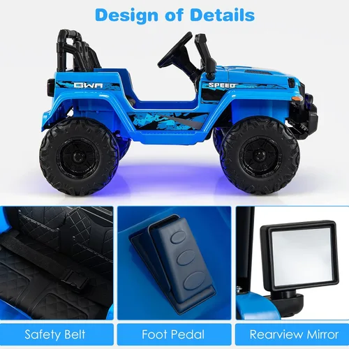 Miniatura 6 de OLAKIDS Camión de paseo para niños, vehículo eléctrico de 12 V con control remoto, automóvil para niños pequeños a batería con música, bocina, 3 Azul