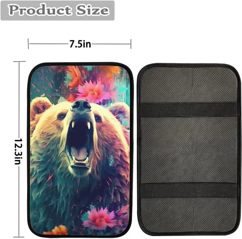 Miniatura 4 de Funda para reposabrazos de automóvil, ajuste universal para la mayoría de automóviles, SUV, camiones, sedán, patrón fresco, plegable, cómoda, Oso