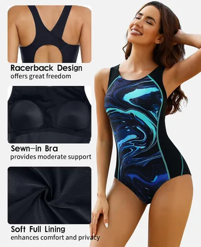 Miniatura 3 de beautyin Traje de baño deportivo de una pieza con espalda cruzada para mujer