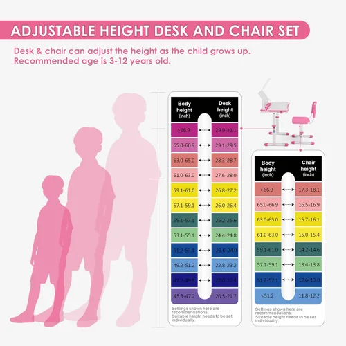 Miniatura 6 de Juego de escritorio y silla de estudio para niños de Artist hand, mesa de estudio y escritura ajustable para niñas, con gran pizarra de escritura