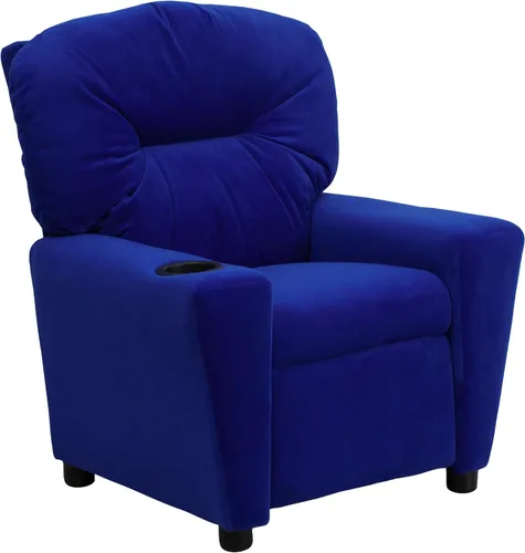 Miniatura 3 de EMMA + OLIVER Reclinable infantil de microfibra azul con portavasos