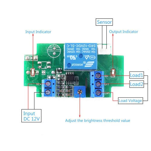 Miniatura 2 de Controlador de sensor fotosensible Módulo de relé de resistencia DC 12V Controlador impermeable Brillo ajustable Interruptor de control de luz