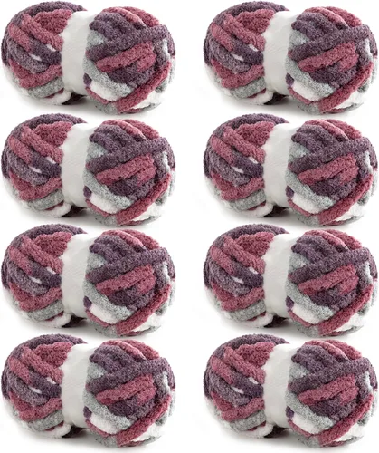 Miniatura 41 de HOMBYS Paquete de 8 hilos gruesos gigantes para tejer a ganchillo/tejer a mano, súper voluminosos, grandes, suaves, esponjosos, tie dye de felpa