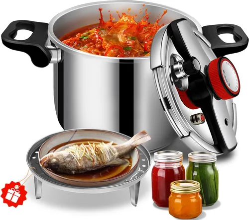 Miniatura 10 de Olla a presión de acero inoxidable de 12 cuartos de galón de cocina comercial para enlatar, compatible con gas e inducción, cocción rápida