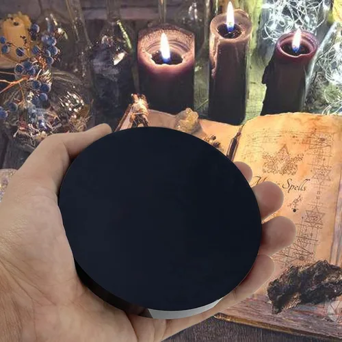 Miniatura 5 de Espejo de adivinación de obsidiana negra, espejo de obsidiana con soporte y bolsa para adivinación, meditación, curación, Feng Shui (150mm(5.9in))