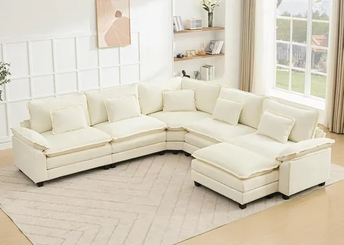 Miniatura 43 de Juego de sofá seccional modular de gran tamaño, sofá de nube convertible de asiento profundo, sofá esquinero grande en forma de L con cojines Beige