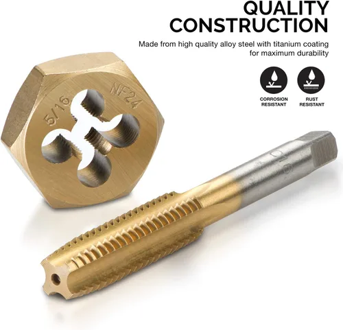 Miniatura 2 de NEIKO 00916A Juego de Machos y Terrajas SAE de Titanio de Gran Diámetro de Grado Profesional, Kit de Reparación de Roscas de Alta Calidad, Juego