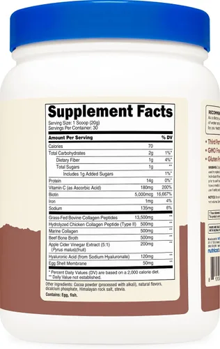 Miniatura 5 de Nutricost Multi colágeno + belleza y proteína en polvo (sabor chocolate con leche) 30 porciones - con biotina y péptidos de colágeno, sin OMG, sin