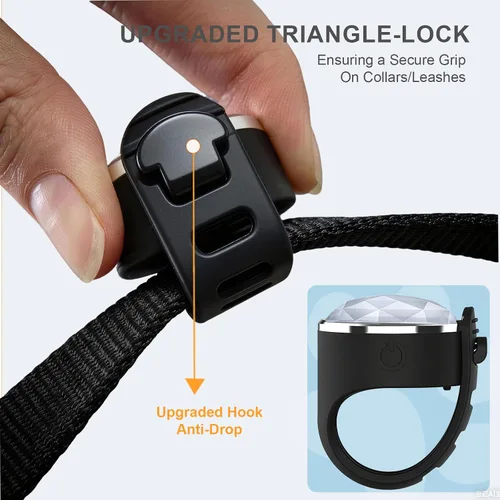 Miniatura 5 de Paquete de 2 luces para collar de perro, recargable USB-C con clip, luz LED impermeable de seguridad para mascotas con correa de silicona ajustable