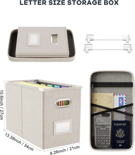 Miniatura 2 de Oterri Caja organizadora de archivos con tapa, caja de archivos colgante con bolsillo de malla, caja organizadora de documentos para archivos