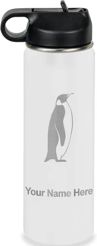 Miniatura 71 de LaserGram Botella de agua personalizada, pingüino, acero inoxidable de doble pared aislada al vacío con popote superior, regalo grabado