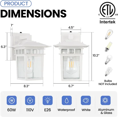 Miniatura 5 de Lámparas de Iluminación Exterior de Pared, Conjunto de Dos Apliques de Pared Exteriores de Anochecer a Amanecer, Luces de Porch al Aire Libre