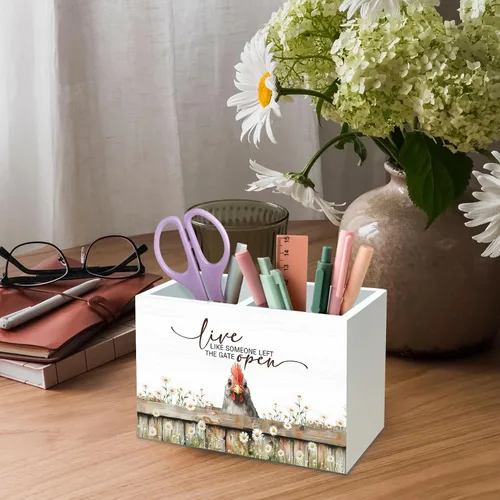 Miniatura 4 de DILSJ Organizador inspirador de 2 compartimentos para lápices, organizador para escritorio, amantes de los pollos regalos para mujeres, Live Like