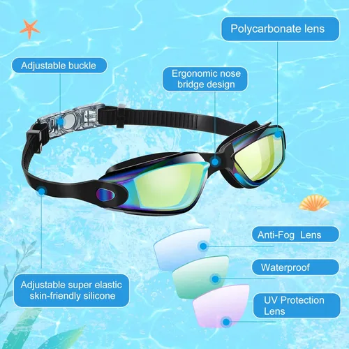 Miniatura 3 de Flutesan Paquete de 3 gafas de natación sin fugas, de silicona, antivaho con clip para la nariz, tapones para los oídos para adultos y niños, 3