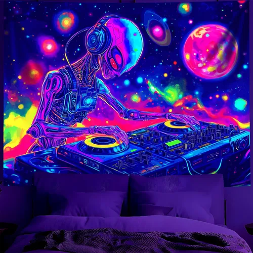 Miniatura 13 de BVBOX Tapiz de astronauta espacial con luz negra, reactivo a los rayos UV, galaxia, planeta que brilla en la oscuridad, póster de luz negra, arte