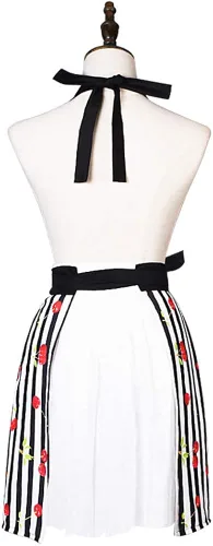 Miniatura 2 de Encantador y cómodo Claccic Negro Rayas y Moda Cereza Falda Delantal Mujer Cocina Mujer Delantal para damas Niñas Esposa Hija (negro), Negro