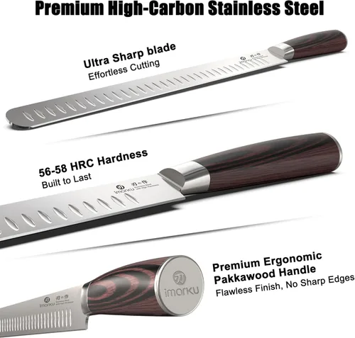 Miniatura 5 de imarku Cuchillo de Brisket, Cuchillo de Trinchar y Cortar Ultra Afilado de 12 Pulgadas para Brisket, BBQ, Pavo, Jamón, Costillas y Carne Asada, Hoja