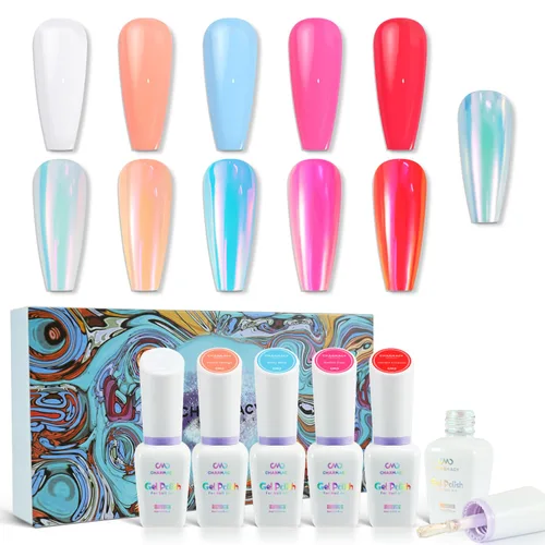 Miniatura 8 de CHARMACY Juego de 12 esmaltes de uñas en gel, polvo líquido cromado, efecto espejo de camaleón metálico, color rojo y negro, kit de esmalte de uñas