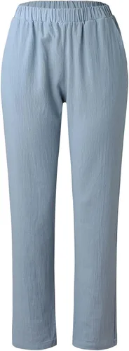 Miniatura 3 de Pantalones de lino para mujer, de verano, casuales, de tiro alto, cónicos, de algodón, cintura elástica, con bolsillos