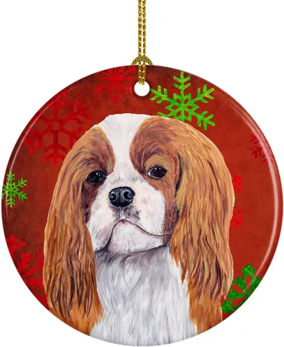 Miniatura 85 de Caroline's Treasures Bulldog English - Copos de nieve rojos y verdes, adorno de cerámica de Navidad, decoración colgante para el hogar, Navidad