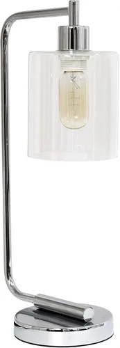 Simple Designs LD1036-CHR Bronson Lámpara de Mesa de Linterna de Hierro Industrial Estilo Antiguo para Escritorio y Mesita de Noche con Pantalla de
