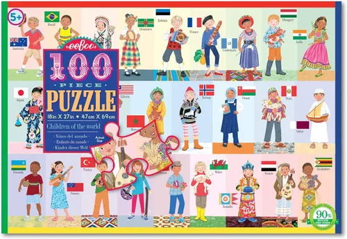 Miniatura 2 de eeBoo: Children of The World - Rompecabezas de 100 piezas, permite a los niños aprender sobre diferentes países, fomenta la resolución de problemas