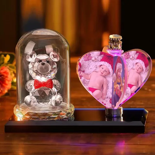 Miniatura 19 de Impresión de cristal con tu foto, decoración de escritorio de oficina, regalo personalizado sobre marco transparente de vidrio con soporte, rosa